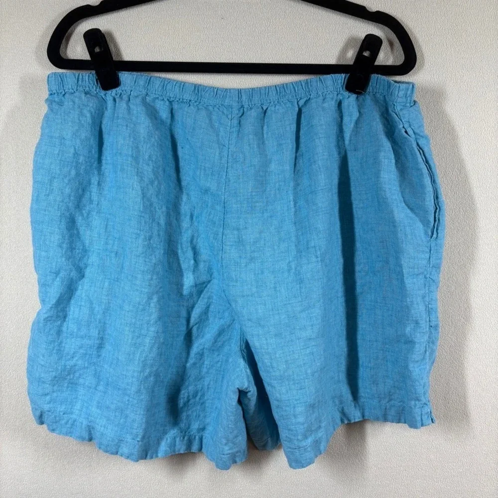 J. Jill Womens XL Teal Blue 100% Linen Elastic Waist Pocket Short Casual Classic